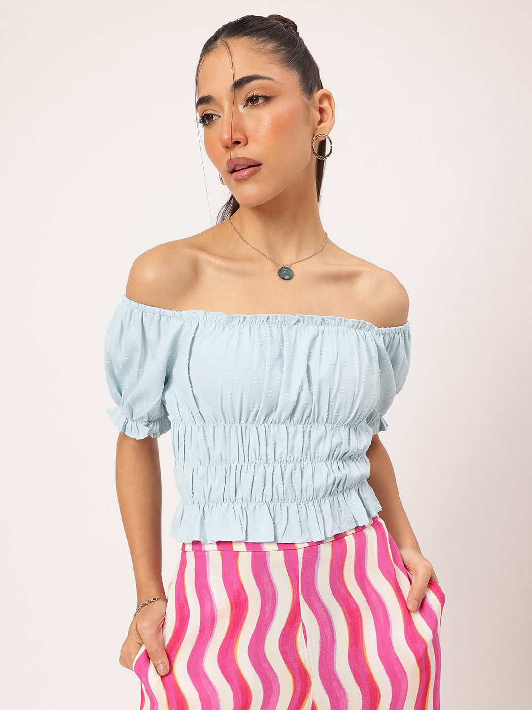 DressBerry Trendsetter Dobby Off-Shoulder Chic Top