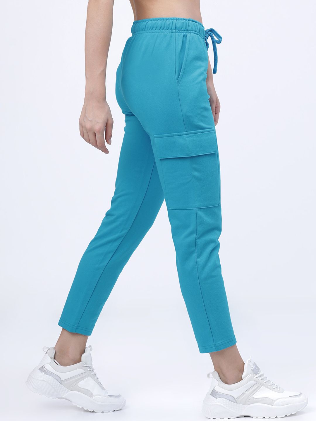 Tokyo Talkies Women Blue Solid Slim-Fit Cargo Track Pants