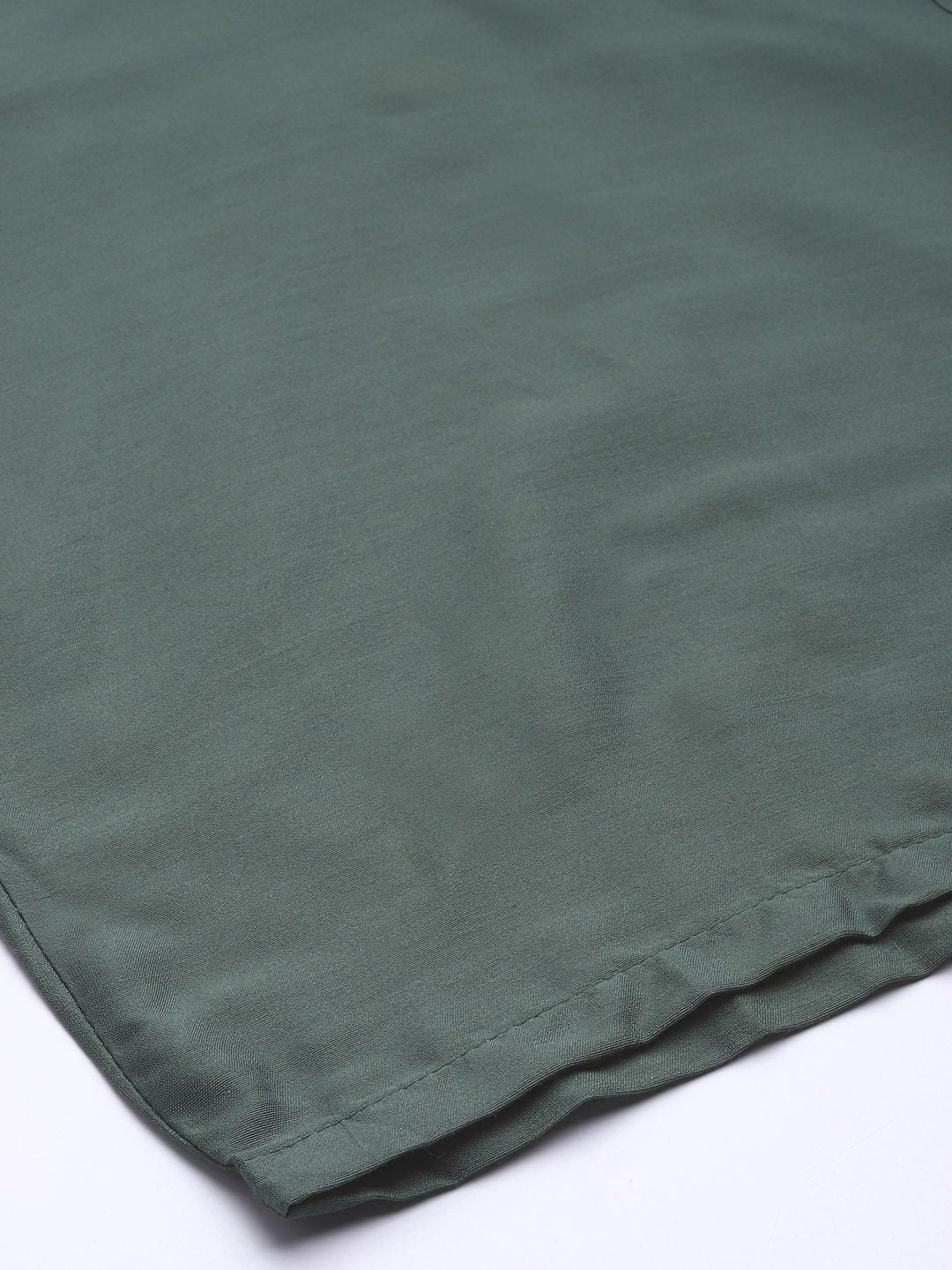 W Women Green Solid Straight Palazzos