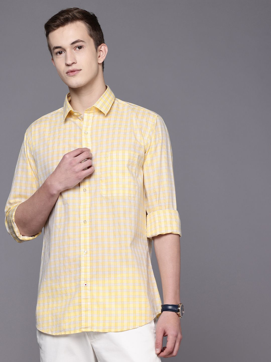 Raymond Pure Cotton Slim Fit Checked Casual Shirt