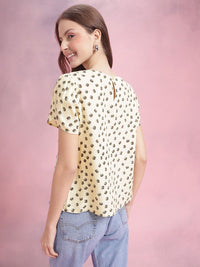 DressBerry Polka Dot Print Puff Sleeves Top
