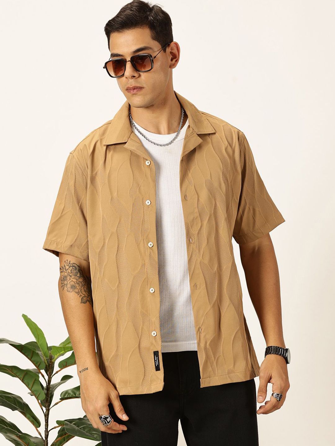 Thomas Scott Men Premium Slim Fit Self Design Textured Casual Shirt