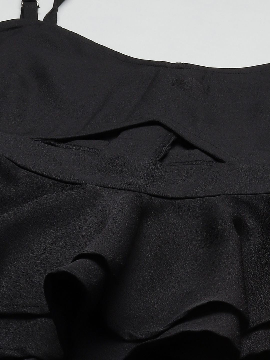 SASSAFRAS Black Peplum Layered Jumpsuit With Cut-out Detail