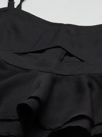 SASSAFRAS Black Peplum Layered Jumpsuit With Cut-out Detail