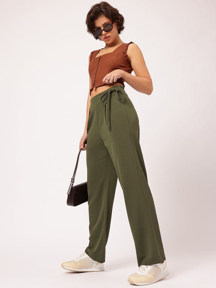 DressBerry Women Edgy Elegance Regular Fit Trousers with Tie-Up Detail
