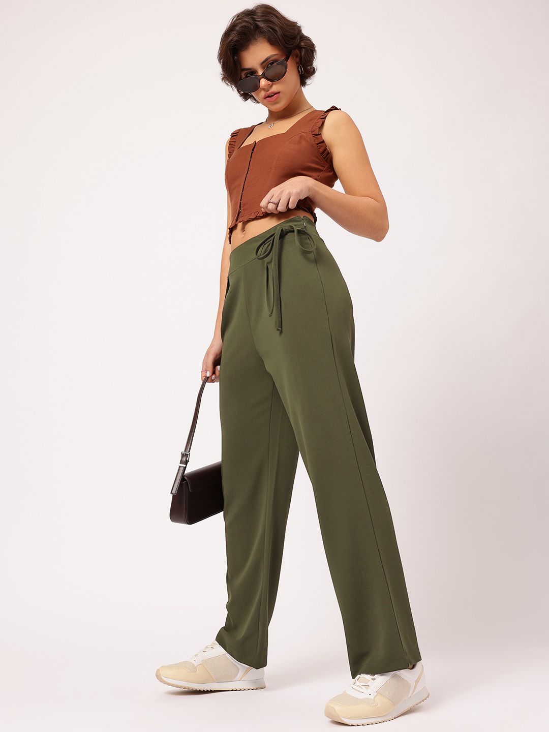 DressBerry Women Edgy Elegance Regular Fit Trousers with Tie-Up Detail