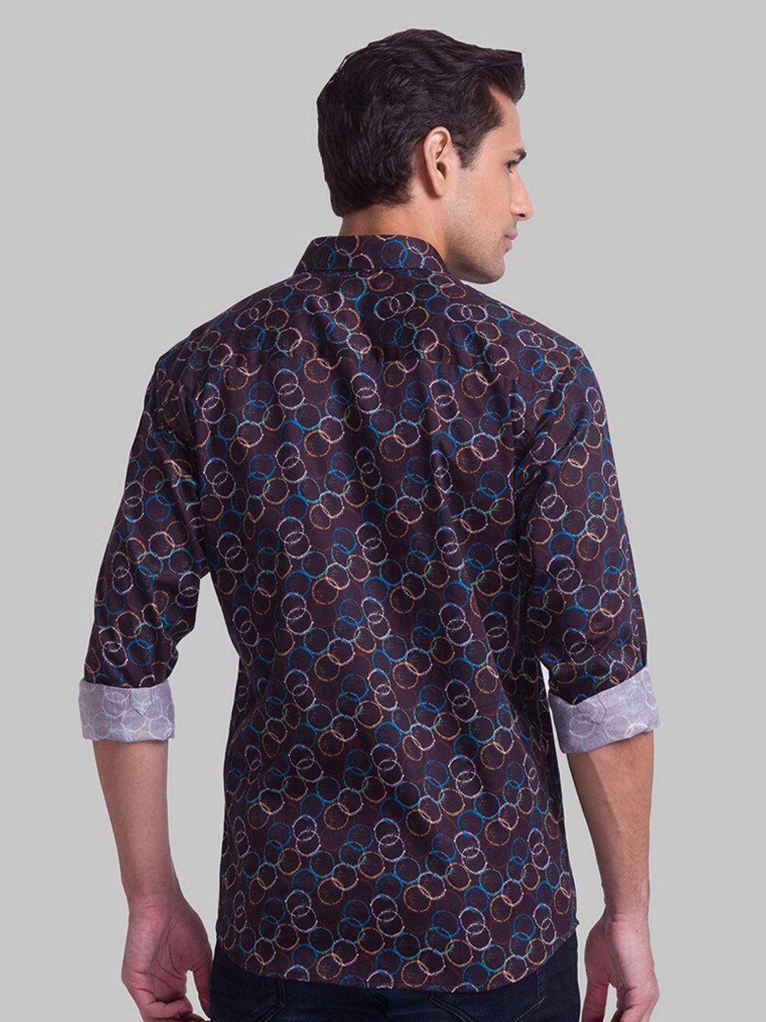 Park Avenue Men Coffee Brown Slim Fit Printed Casual Shirt