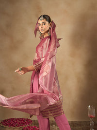 Indo Era Floral Printed Sequinned Straight Kurta With Trousers And Dupatta