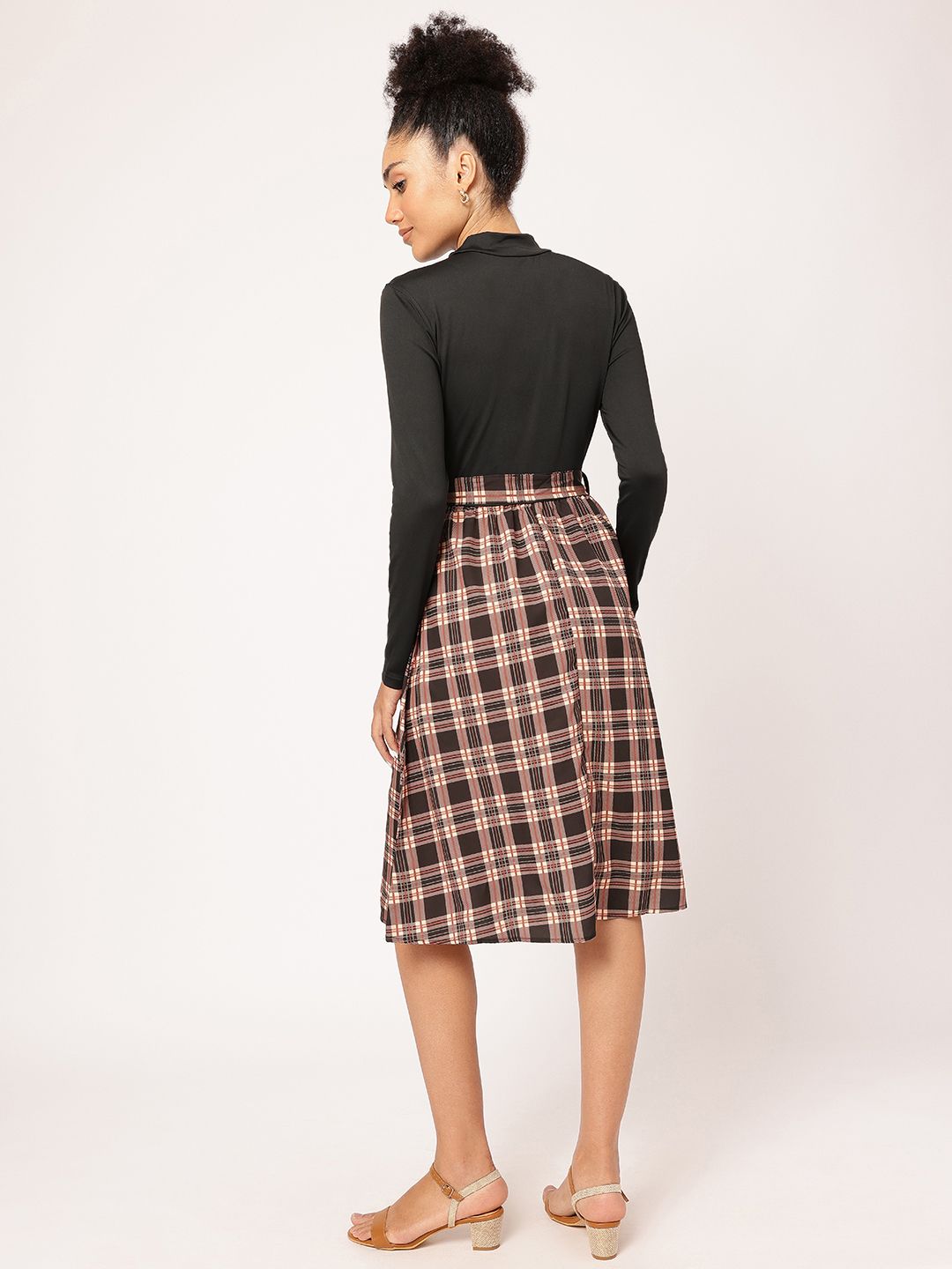 DressBerry 2000s Throwback Checked A-Line Dress with Belt