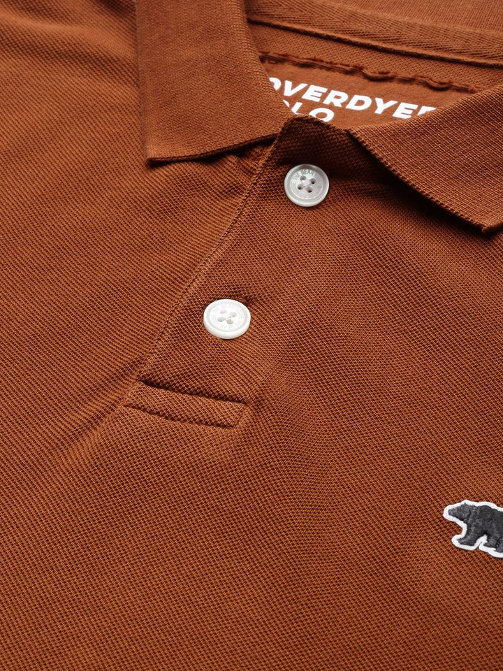 THE BEAR HOUSE Men Rust Brown Solid Polo Collar Pure Cotton T-shirt