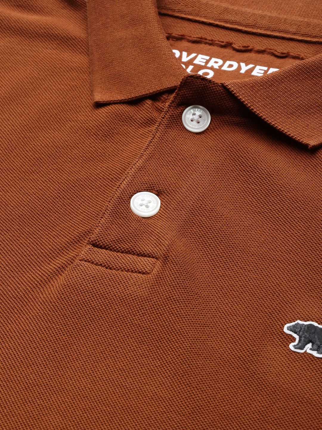 THE BEAR HOUSE Men Rust Brown Solid Polo Collar Pure Cotton T-shirt