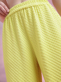 DressBerry Women Geometric Textured Mid-Rise Wide Leg Flared Trousers