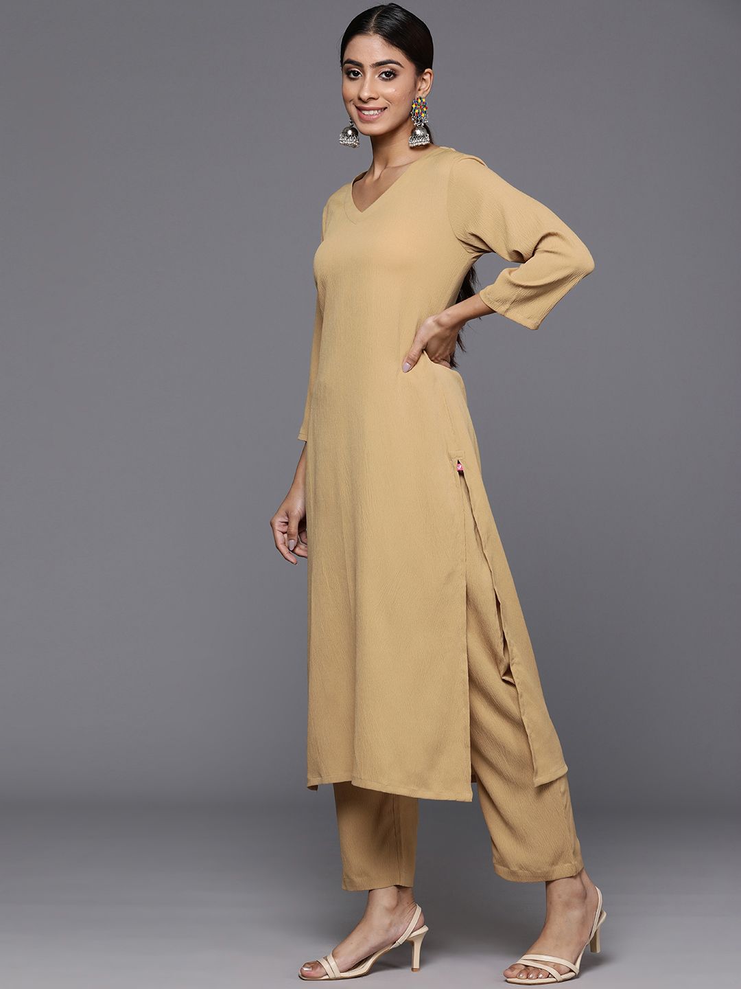 Varanga Regular Silk Crepe Kurta with Trousers & Dupatta
