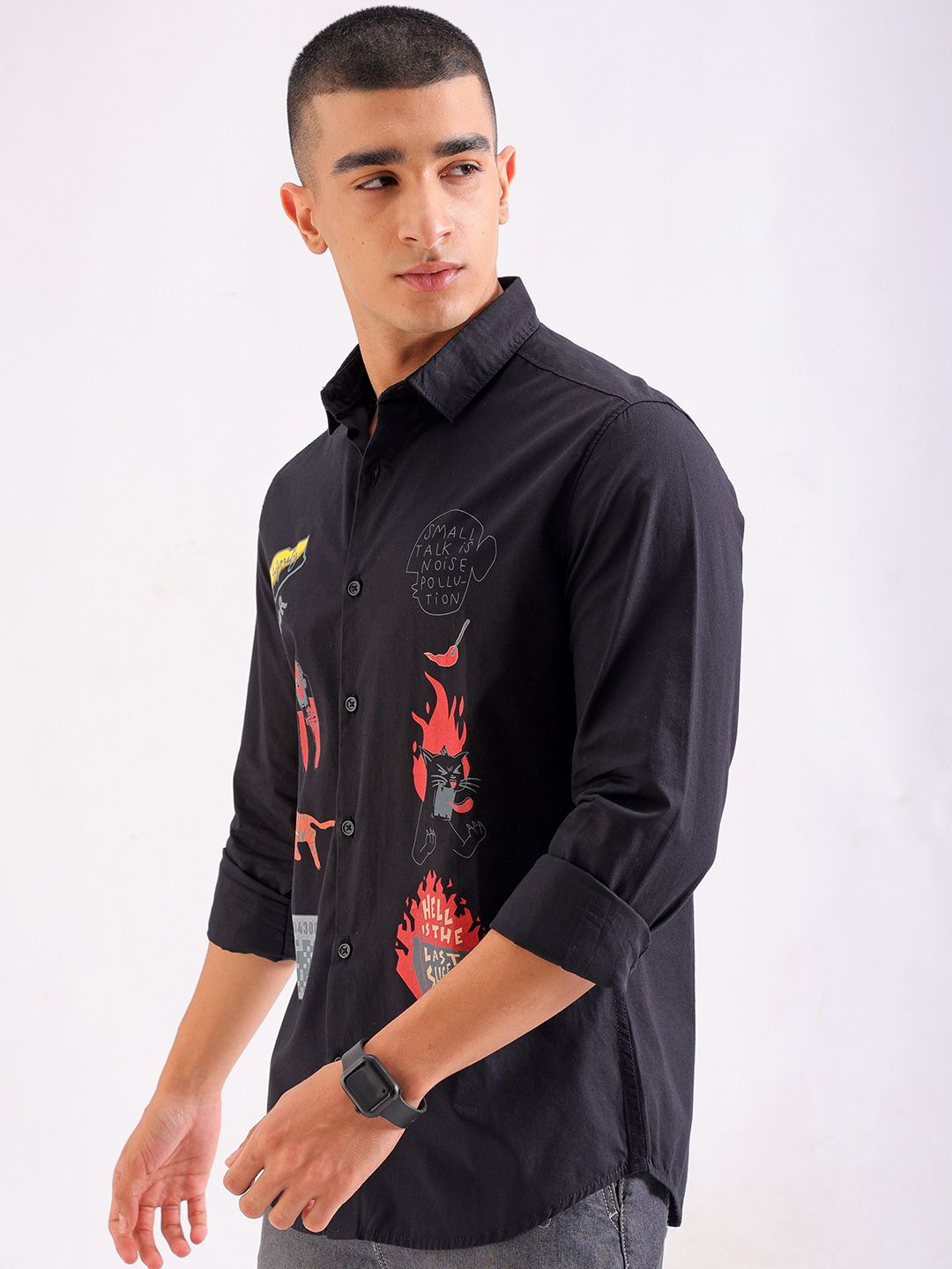 The Indian Garage Co Slim Fit Graphic Printed Spread Collar Pure Cotton Shirt
