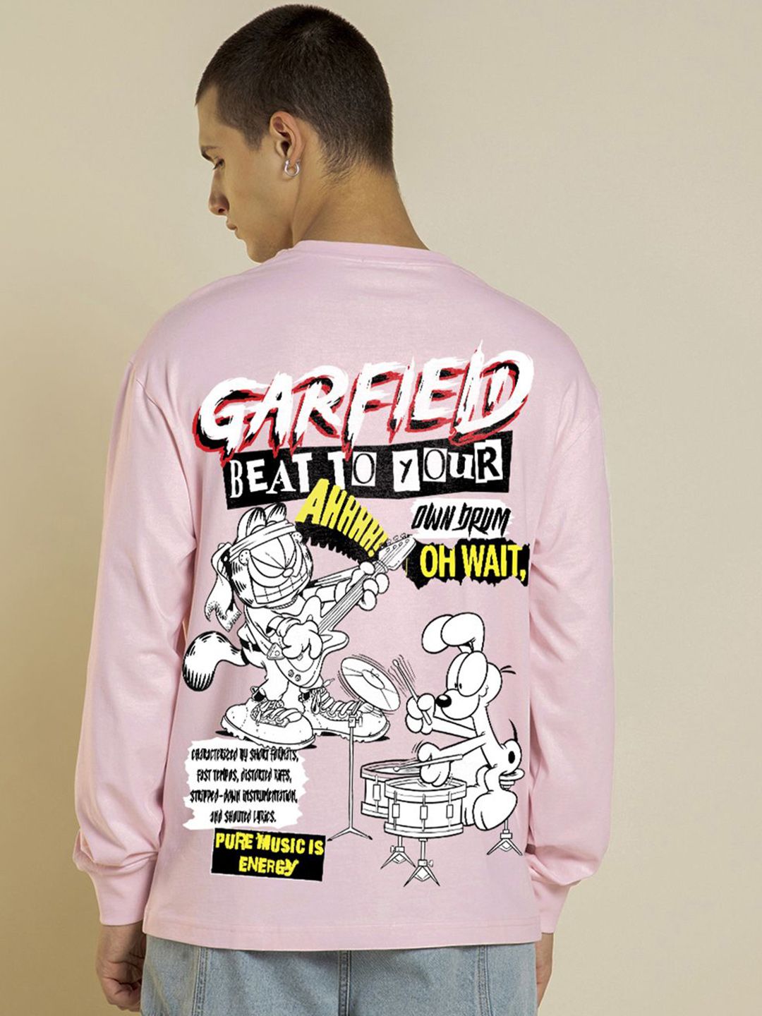 Bewakoof Pure Cotton Typography Printed Round Neck Oversized Garfield T-shirt