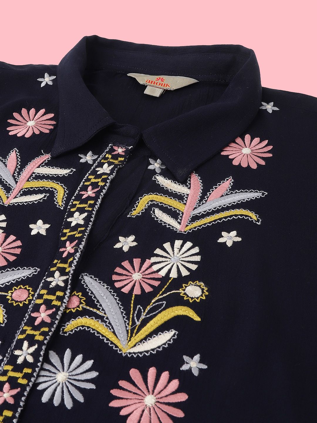 Anouk Navy Blue Embroidered Top With Trousers Co-Ords