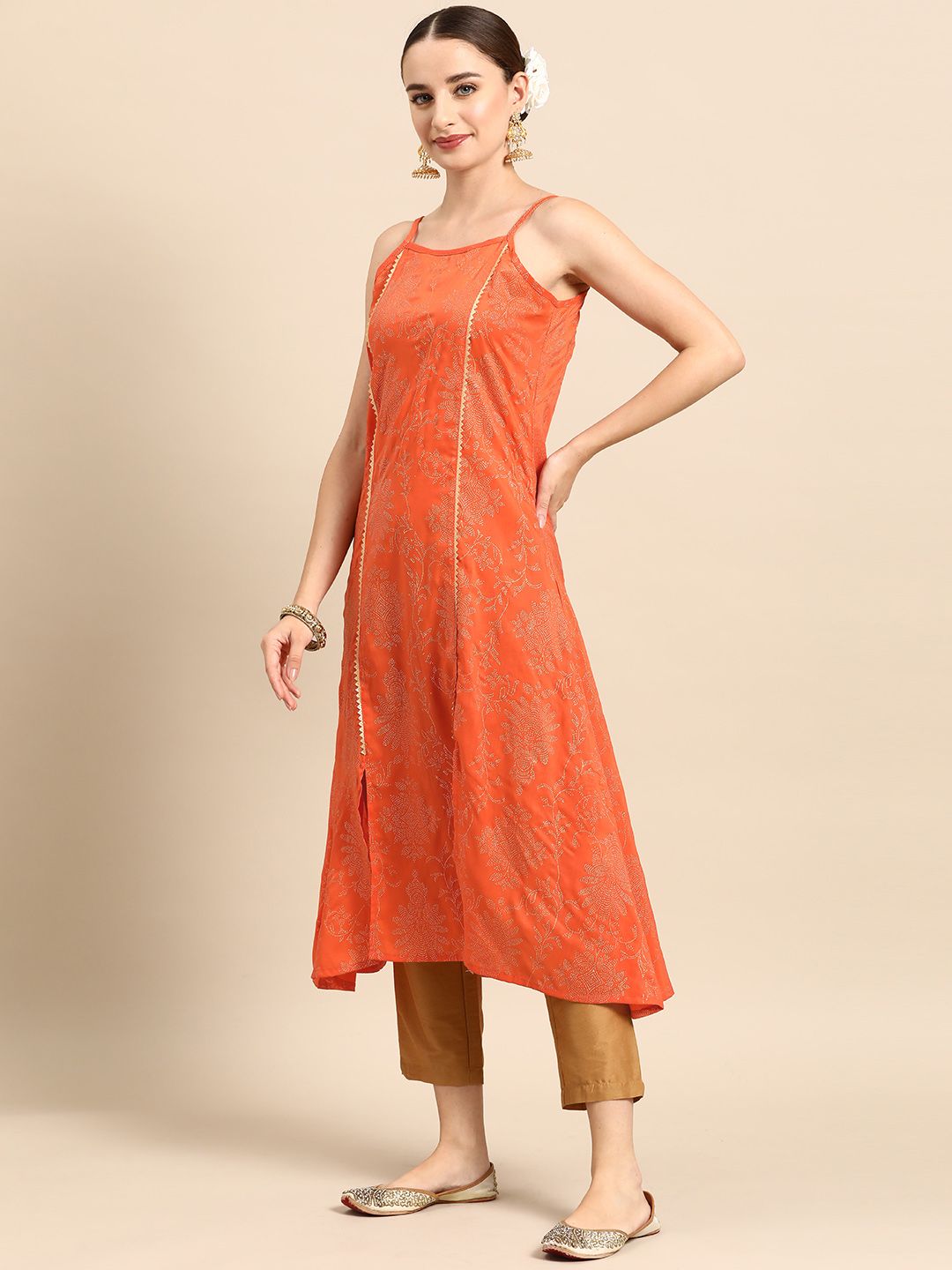 Anouk Ethnic Motifs Printed Shoulder Straps A-Line Kurta