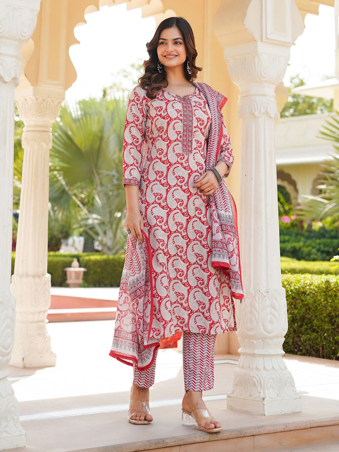 KALINI Women Paisley Printed Regular Kurta with Trousers & Dupatta