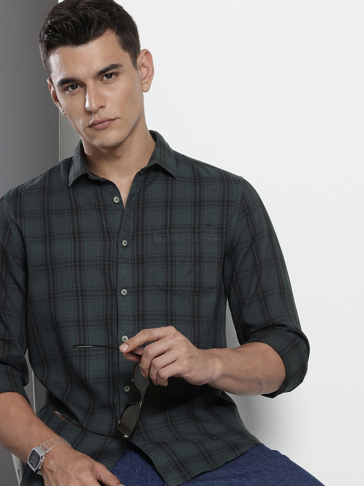 The Indian Garage Co Slim Fit Checked Pure Cotton Casual Shirt