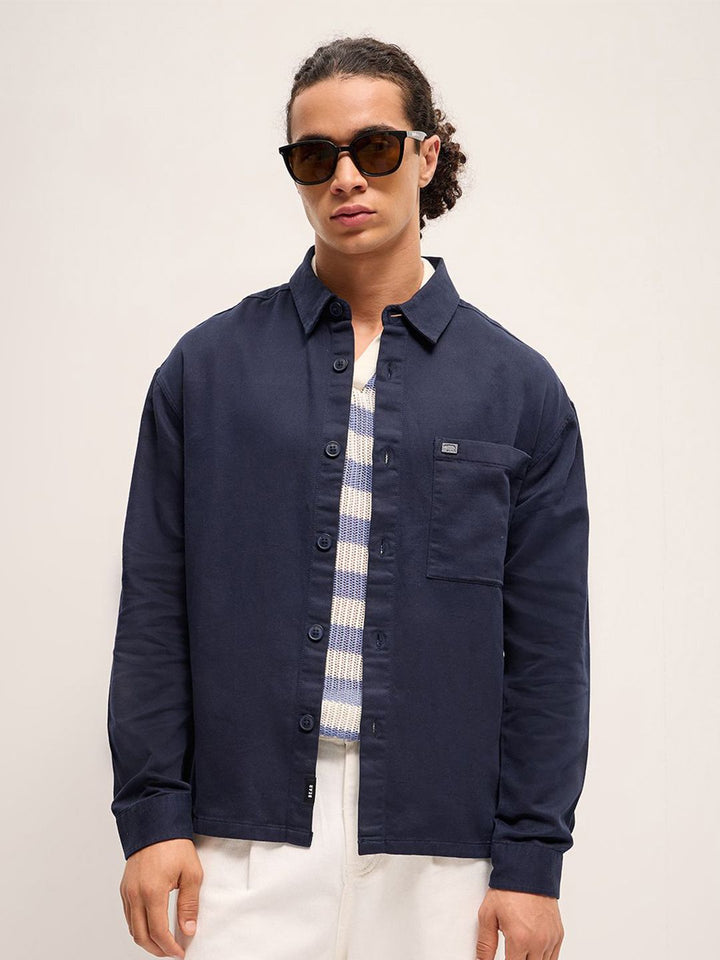 THE BEAR HOUSE Men Solid Spread Collar Oversized Shirt