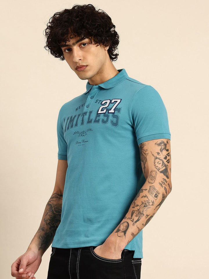 Being Human Typography Printed Polo Collar Pure Cotton Applique T-shirt