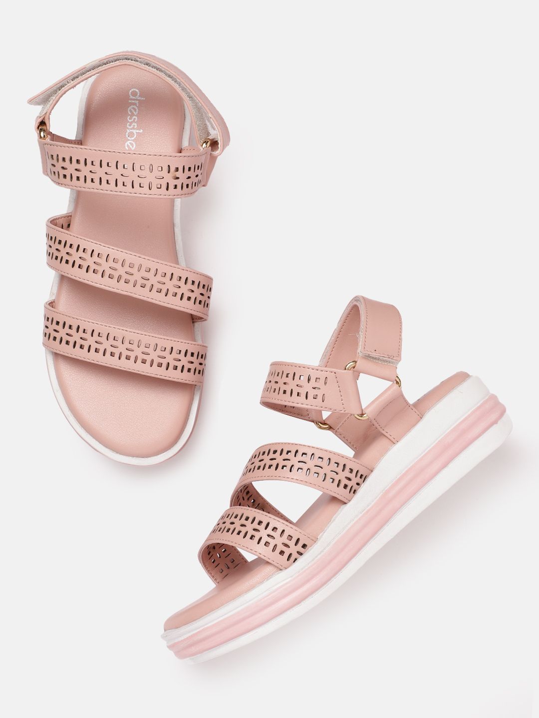 DressBerry Women Textured Open Toe Flats with Laser Cuts