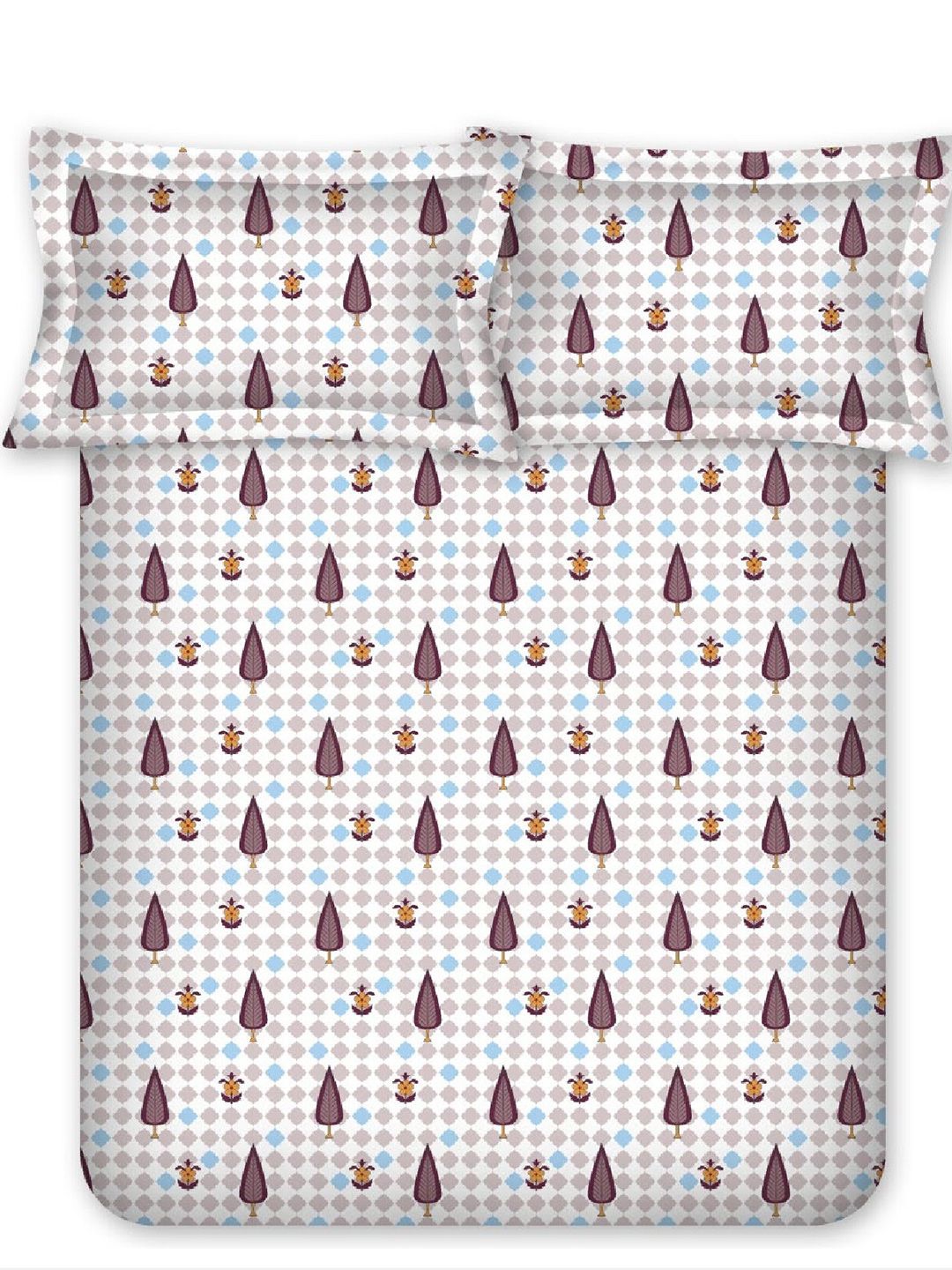 BOMBAY DYEING Cardinal White Floral 120 TC Cotton Queen Bedsheet Set-2.24 m X 2.54 m