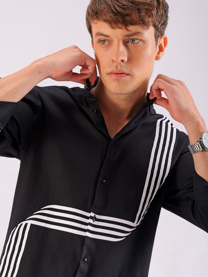 The Indian Garage Co Slim Fit Striped Band Collar Cotton Casual Shirt