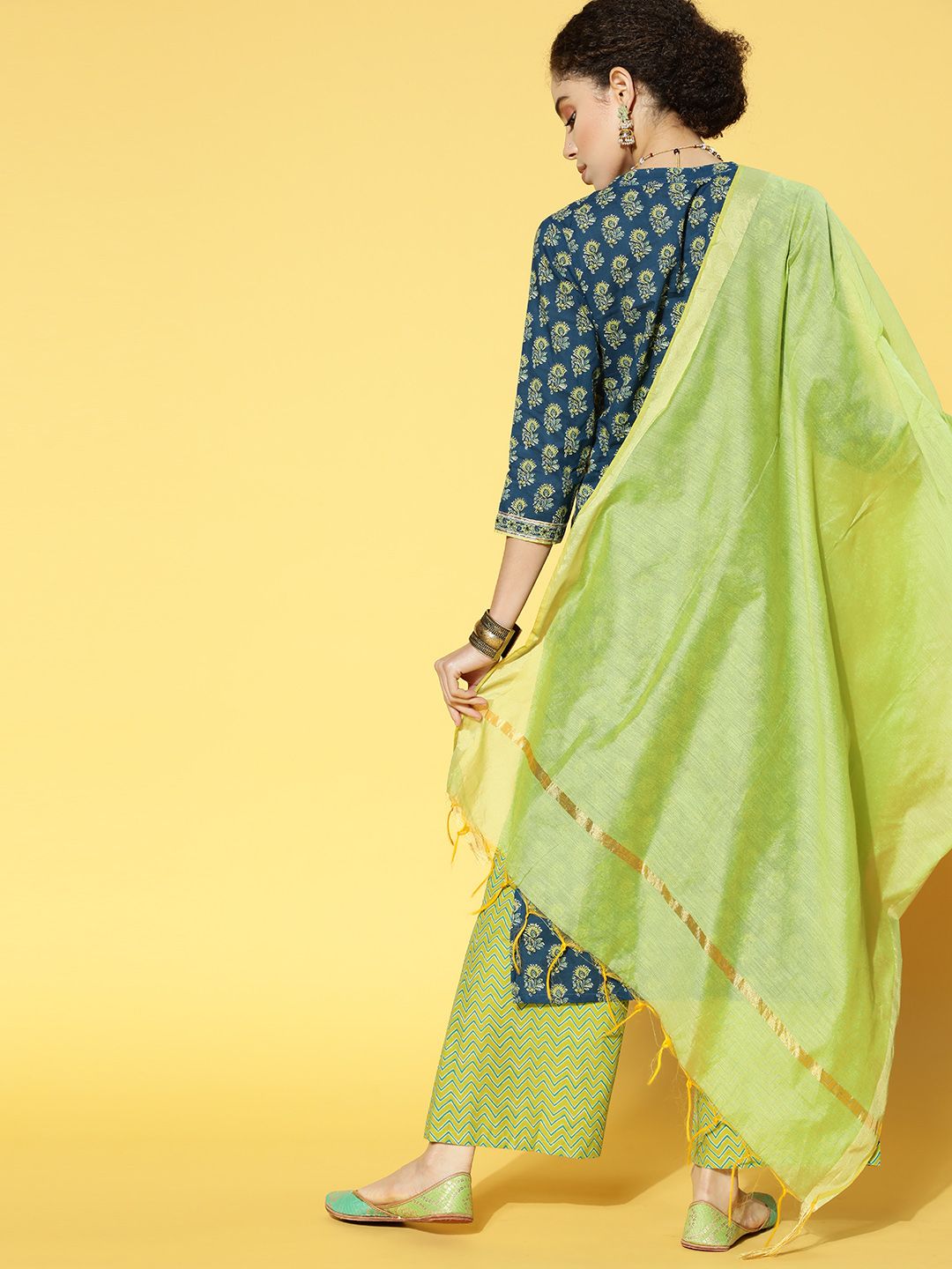 Indo Era Printed Cotton Blend Kurta Set