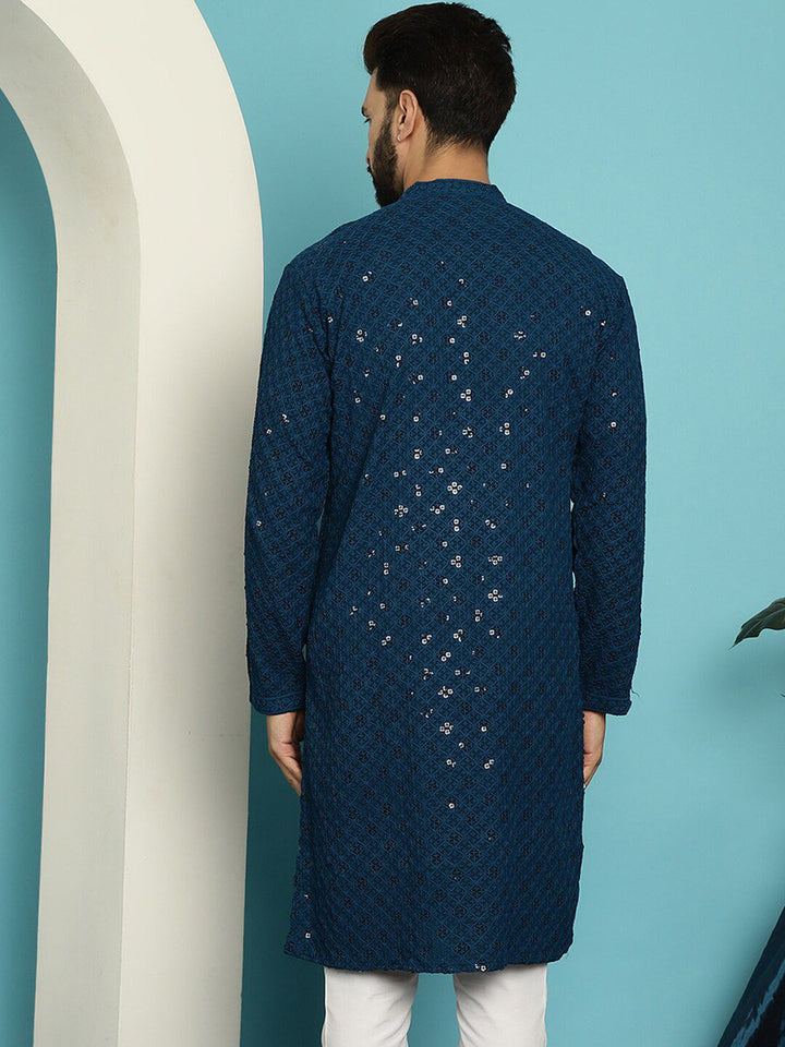 SOJANYA Embellished Pure Cotton Mandarin Collar Straight Kurta