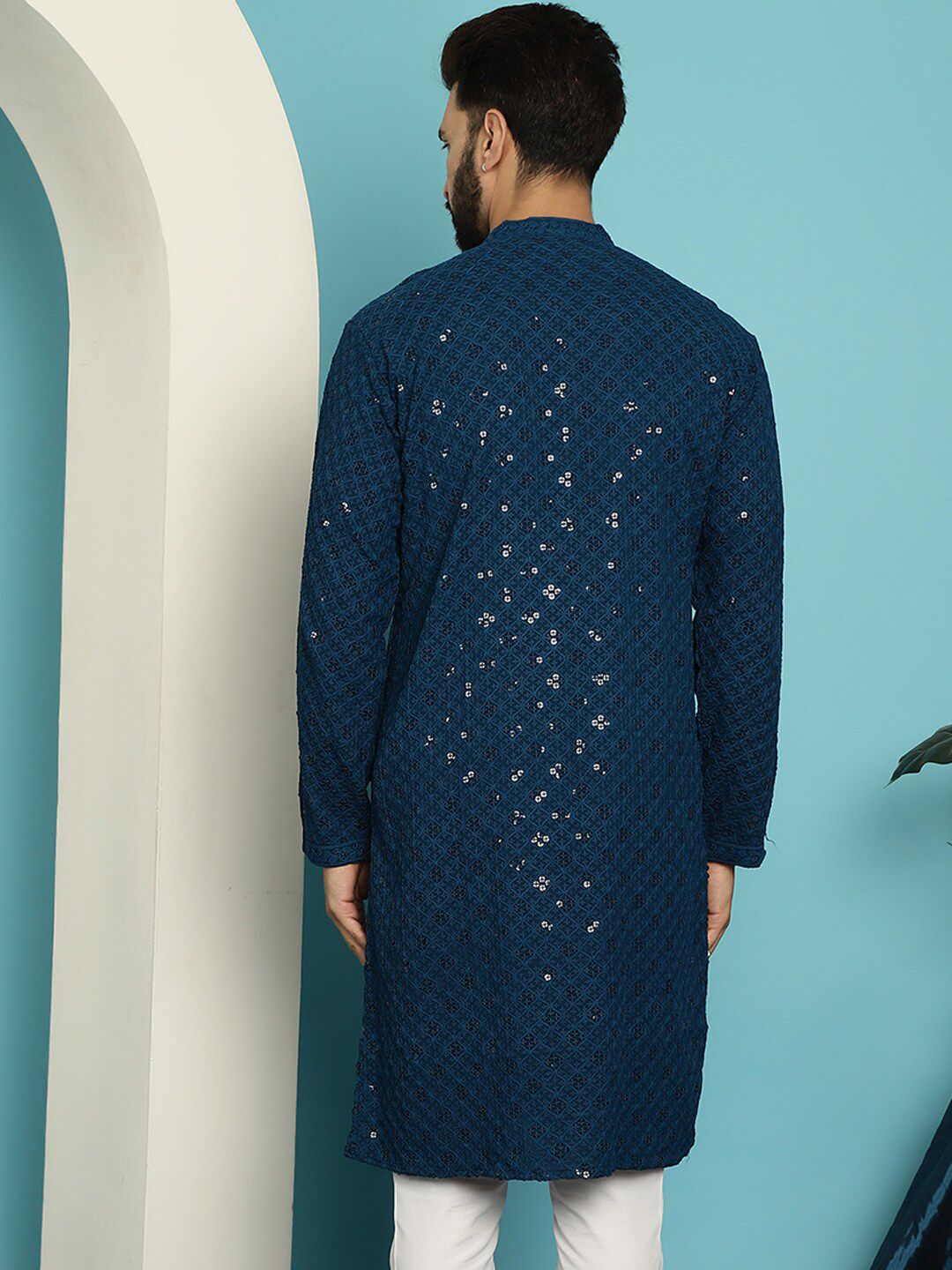 SOJANYA Embellished Pure Cotton Mandarin Collar Straight Kurta