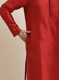 SOJANYA Men Red Self-Design Straight Kurta