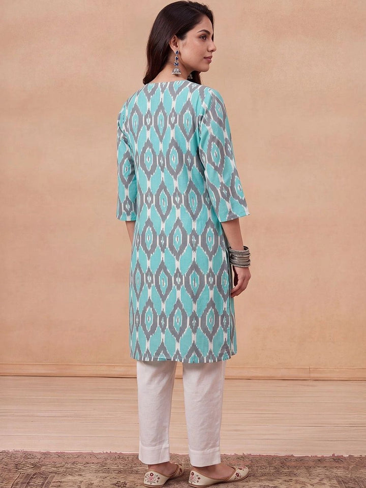Kurta Bercetak Geometrik Rumah Wanita Chikankari