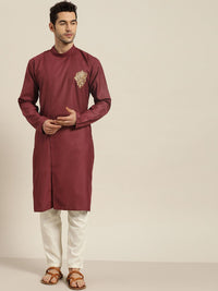 SOJANYA Men Maroon Solid Pure Cotton Kurta