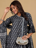 Varanga Floral Printed V-Neck Angrakha Straight Kurta With Salwar And Dupatta