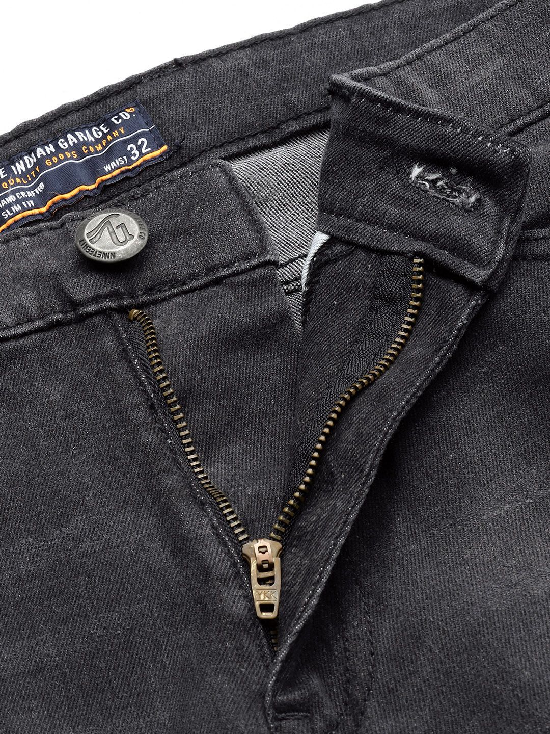The Indian Garage Co Men Black Slim Fit Low Distress Light Fade Stretchable Jeans