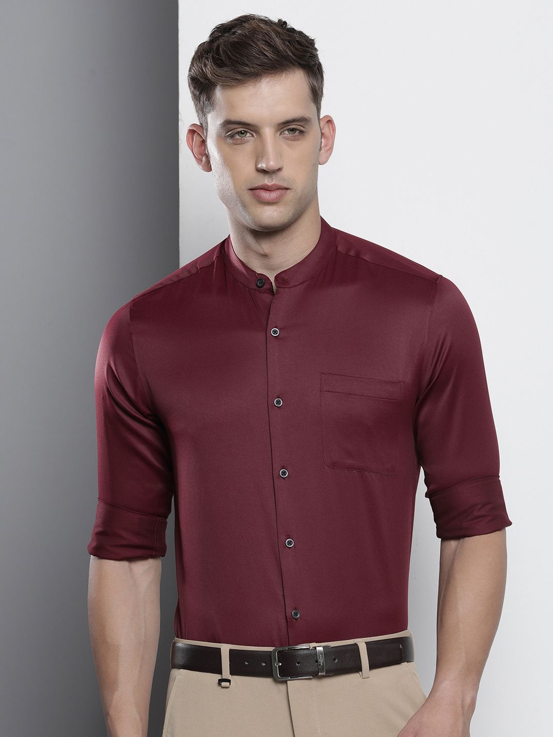 The Indian Garage Co. X Luxe Men Slim Fit Mandarin Collar Formal Shirt