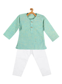 VASTRAMAY Boys Parrot Green Pure Cotton Kurta with Pyjama