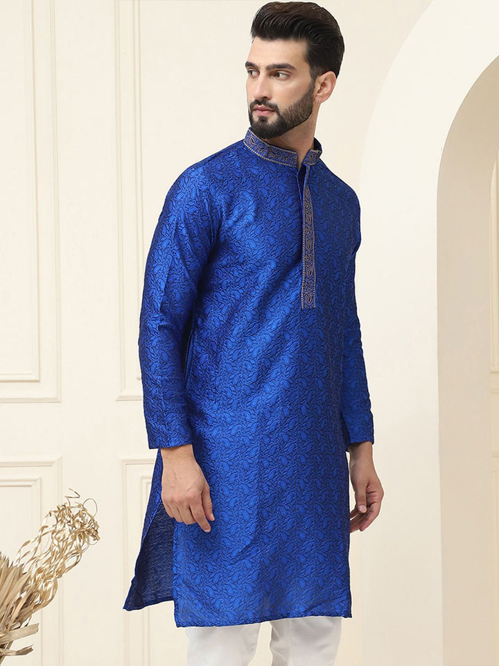 SOJANYA Lelaki Biru Sulam Kurta Lurus