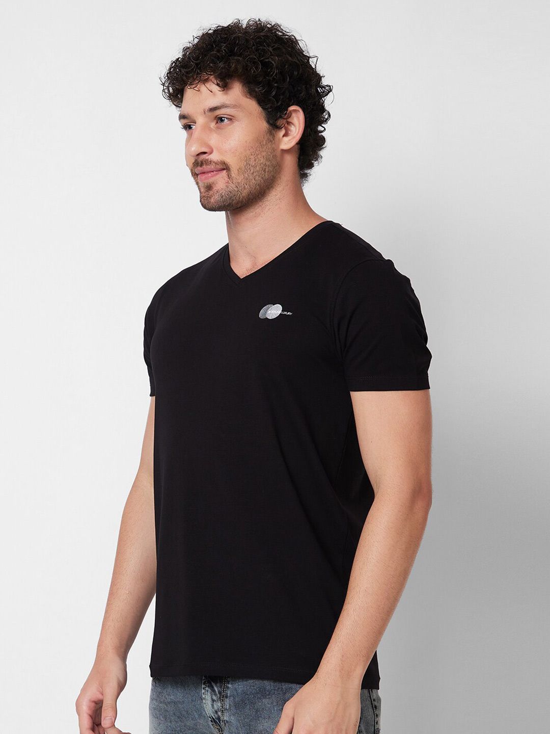 SPYKAR V-Neck Short Sleeves Cotton Typographic Print Slim Fit T-shirt