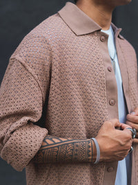 Powerlook Semi Sheer Self Design India Slim Fit Pure Cotton Oversized Crochet Shirt