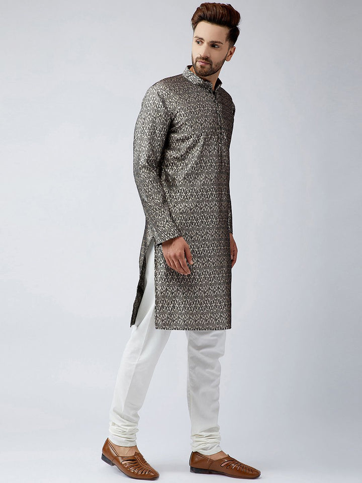 SOJANYA Men Grey Woven Design Straight Kurta