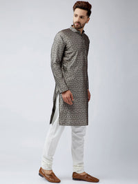 SOJANYA Men Grey Woven Design Straight Kurta