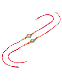 NVR Unisex Set of 2 Artificial Stones & Beads Thread Rakhi With Roli Chawal Chandan Mishri