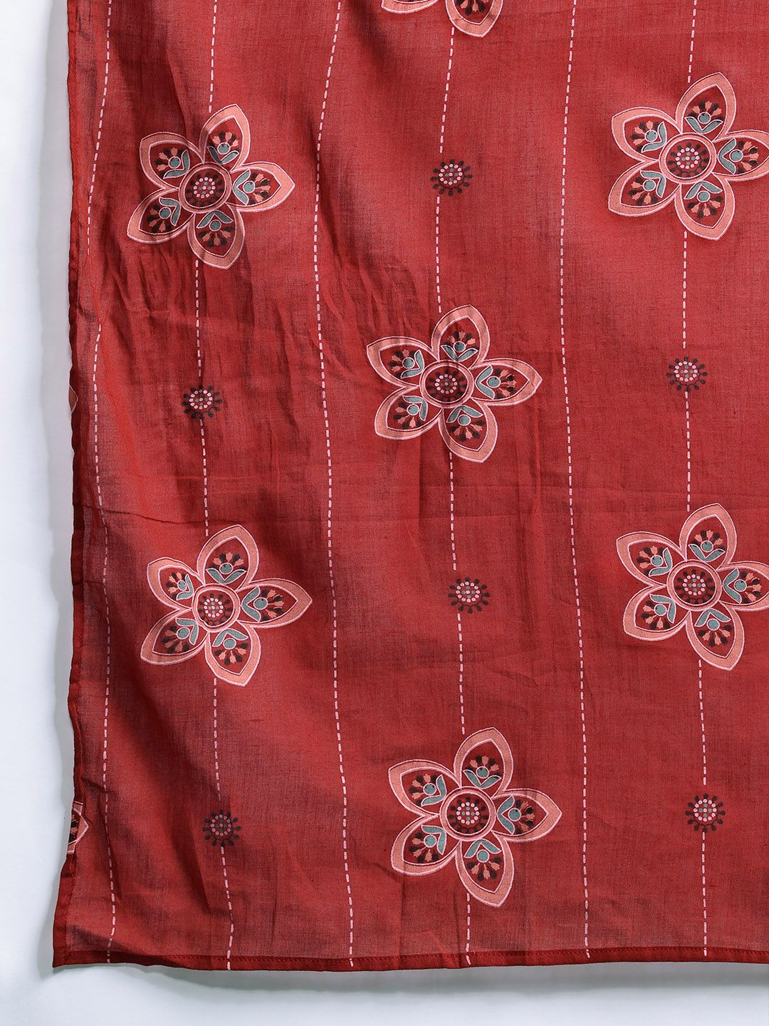 Indo Era Floral Printed Sequinned Pure Cotton Kurta With Trousers & Dupatta