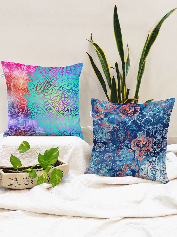 STITCHNEST Pack Of 2 Teal Abstract Printed Square Cushion Covers