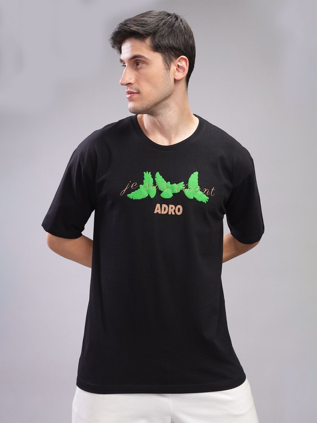 ADRO Men Typography Printed Applique T-shirt