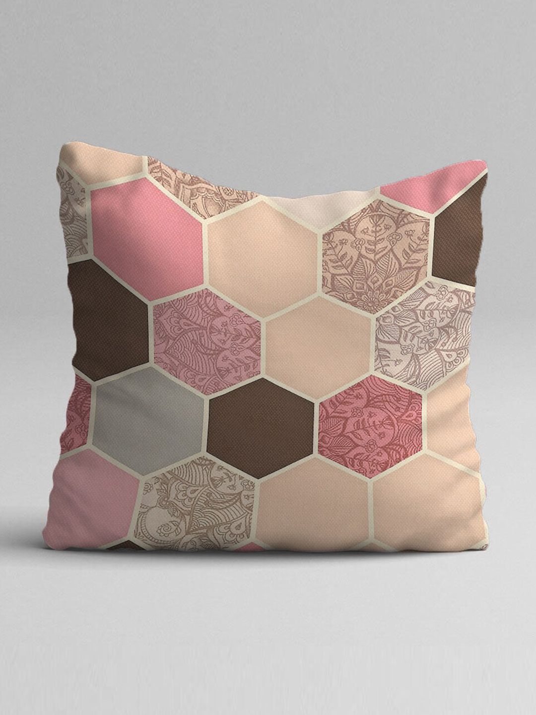STITCHNEST Peach & Pink Set Of 5 Geometric Printed Square Cushion Covers