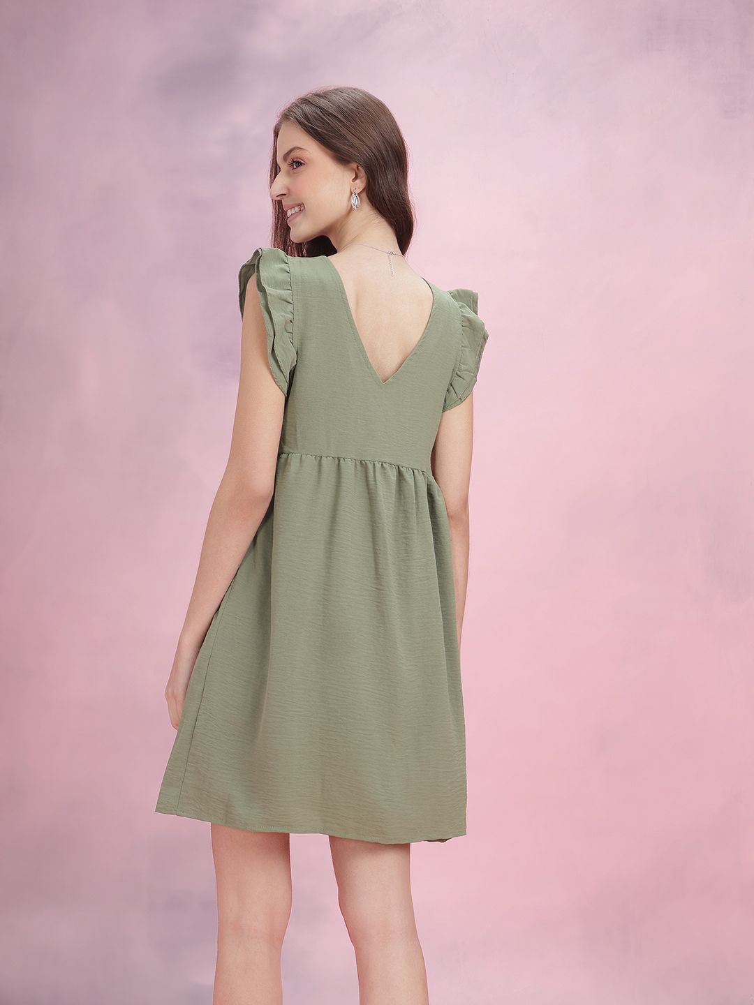 DressBerry V-Neck Ruffled Detailing A-Line Dress