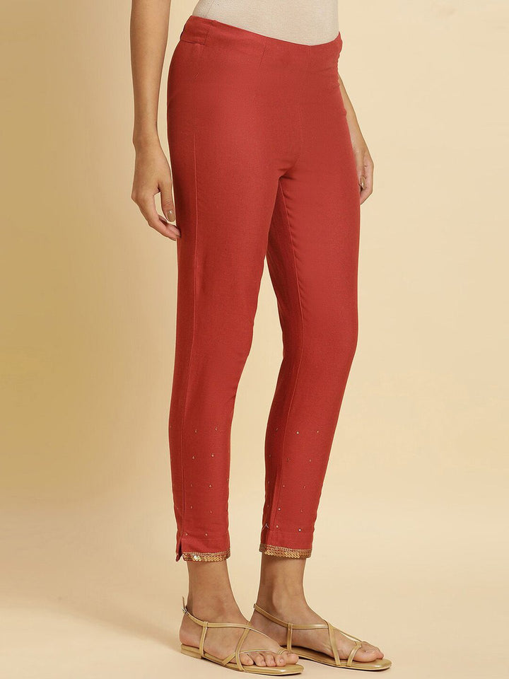 W Women Slim Fit Mid-Rise Cotton Regular Trousers